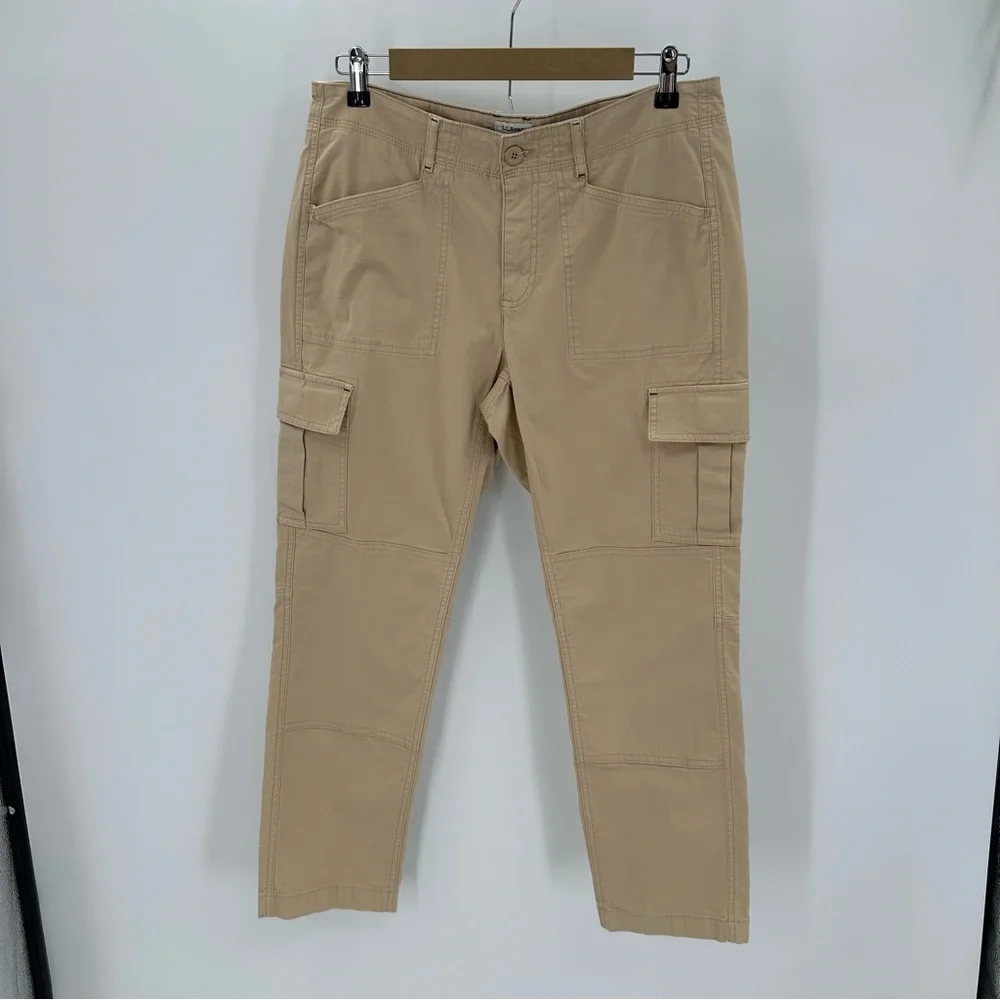 LL Bean Pants Women 10P Beige Tan Stretch Canvas Cargo Favorite Fit Straight Leg